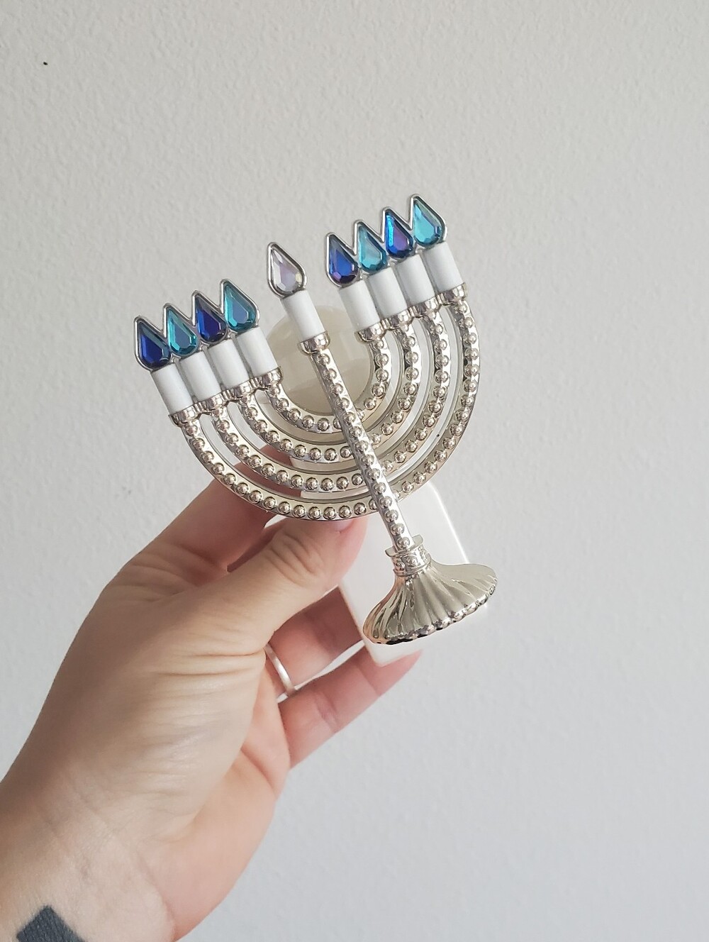 Bath & Body Works Wallflower Silver Menorah Pin with Blue Crystal Flames
